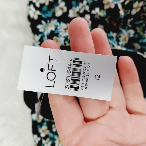 LOFT Multicolor Floral Puff Sleeve Flare Boat Neck Midi Dress 468 - Picture 6 of 8